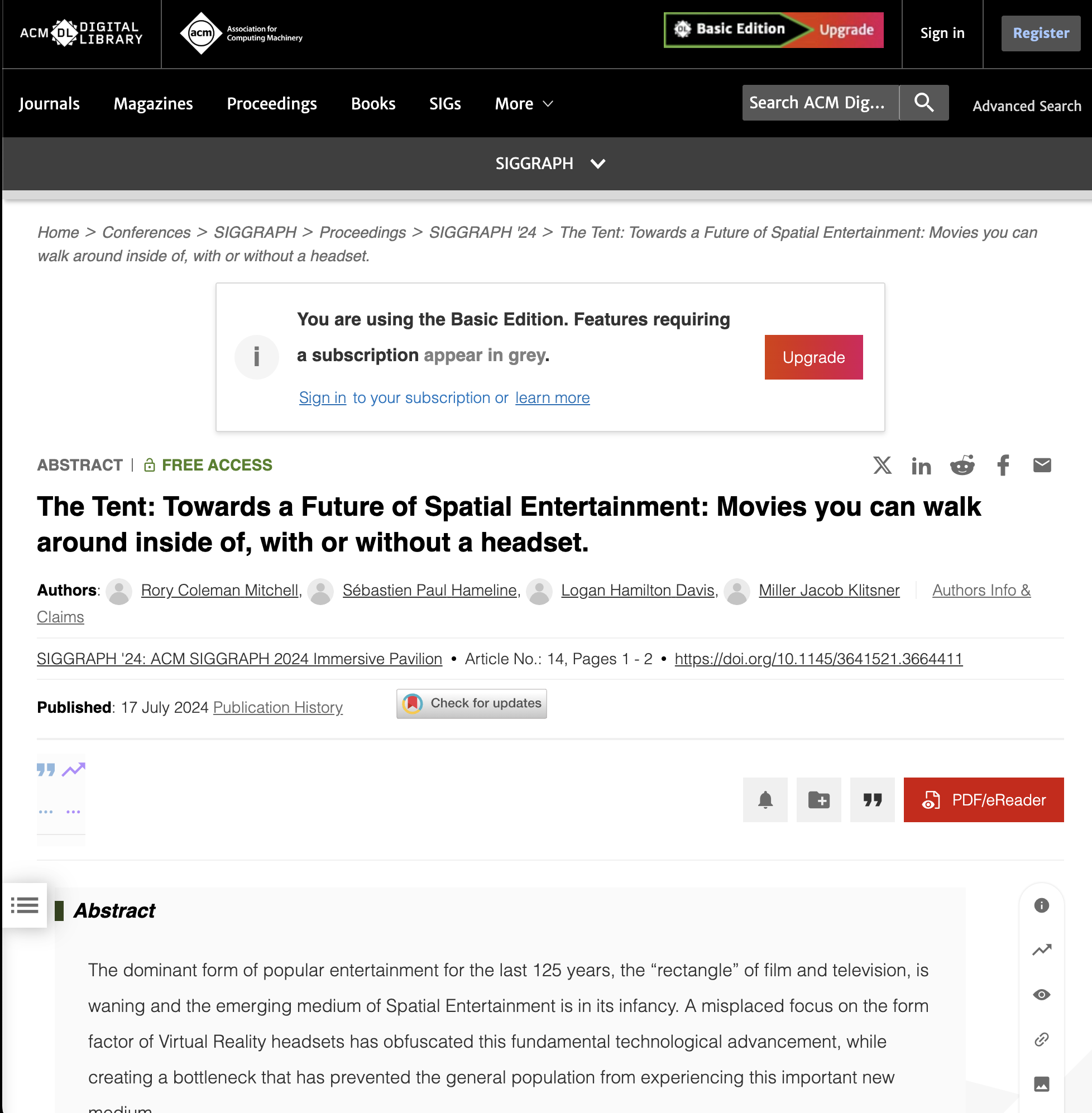 SIGGRAPH '24 — The Tent: Towards a Future of Spatial Entertainment
